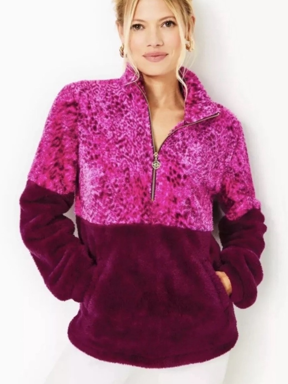 LILLY PULITZER Sherpa KEALA AMARENA CHERRY Pink Popover Women’s Size Large